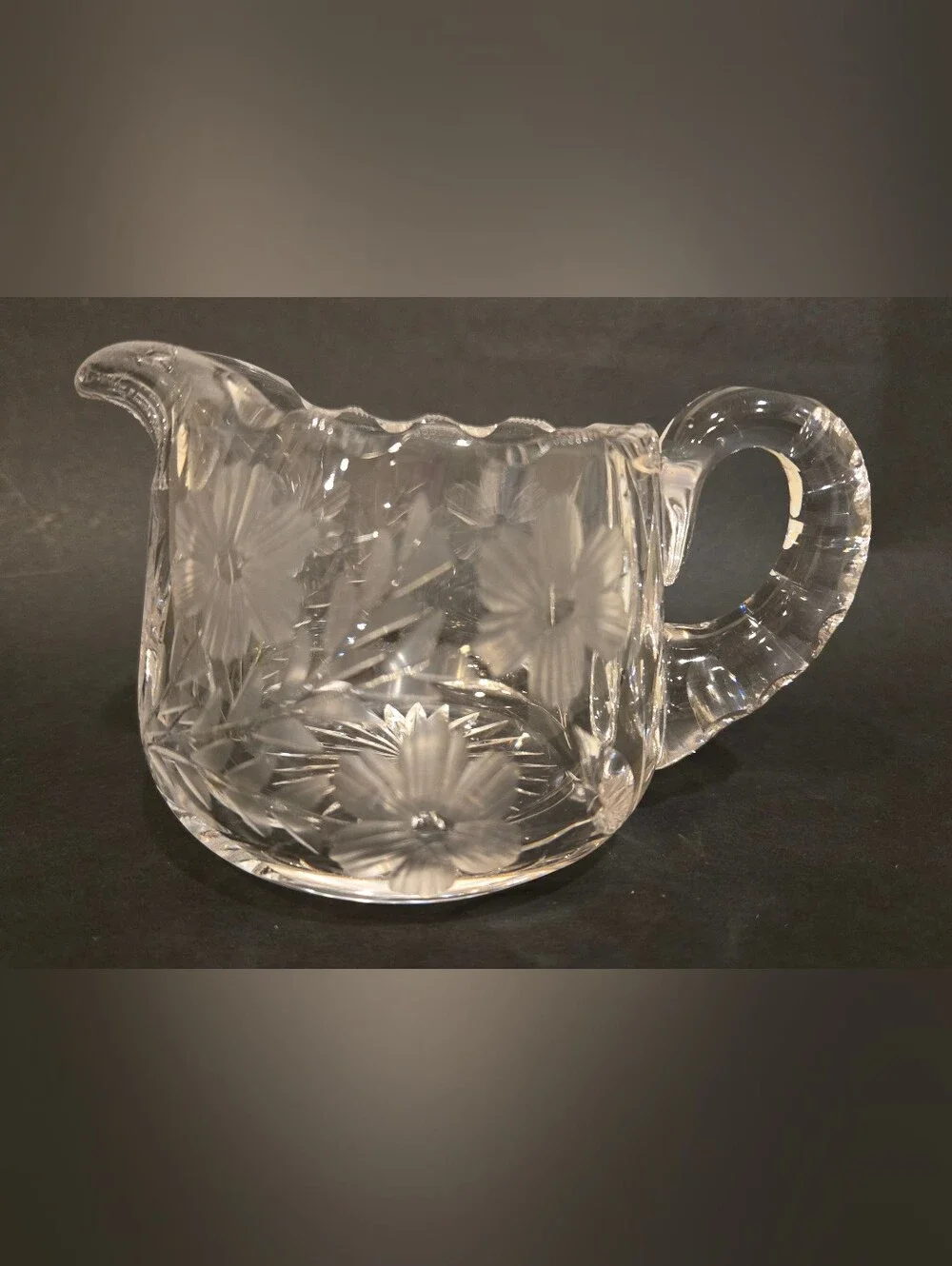 Etched Crystal Creamer Pitcher with Floral Cut Design